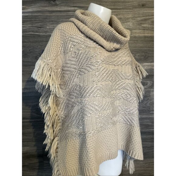 Lucky Brand Cowl Neck Knit Poncho Beige Boho XS - Picture 2 of 4